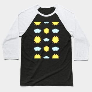 Sun and Clouds Pattern in Black Baseball T-Shirt